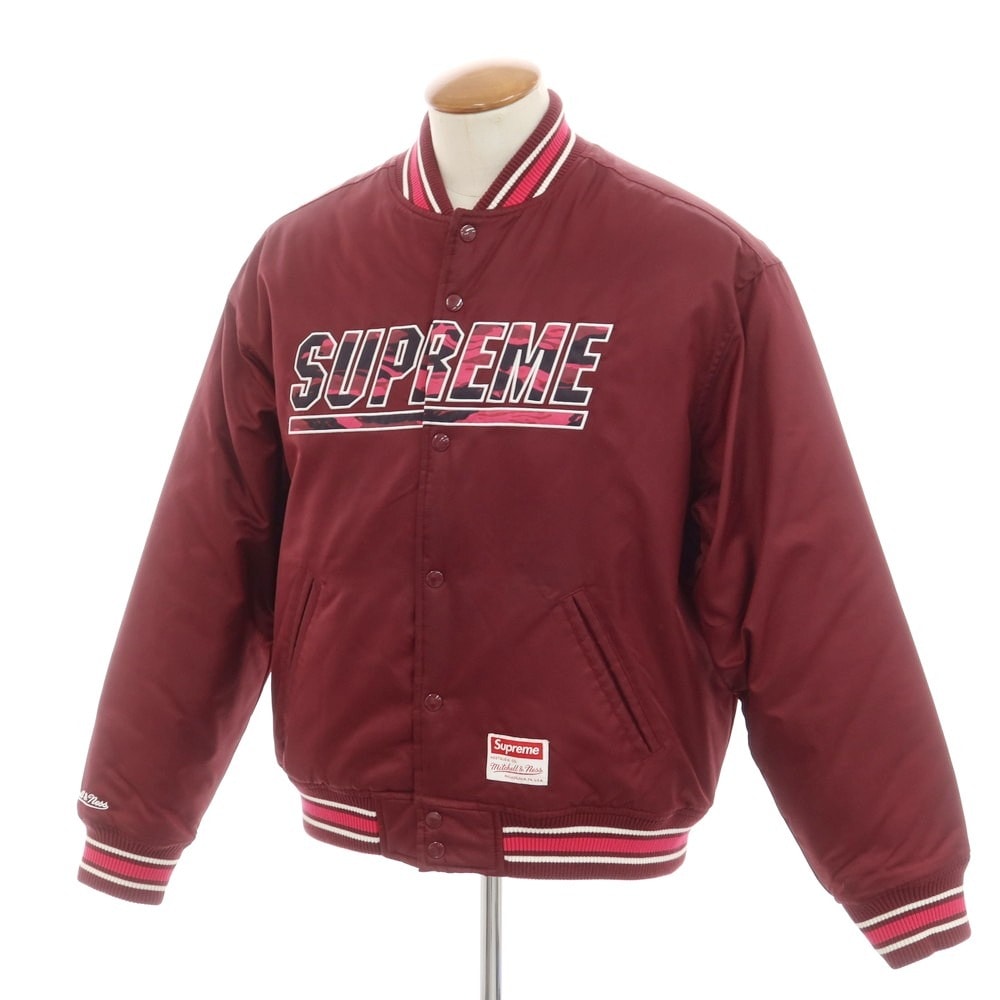 【中古】シュプリーム Supreme 2025年春夏 Mitchell & Ness Camo Logo Varsity Jacket 中綿ブルゾン スタジャン マルーン【サイズM】【メンズ】