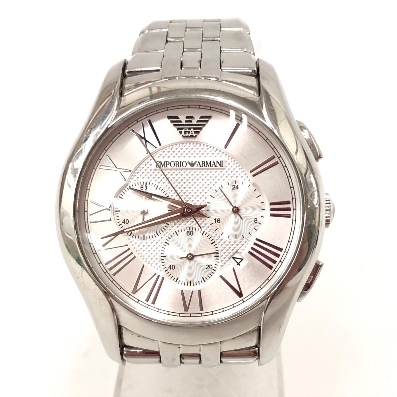 EMPORIO ARMANI エンポリオアルマーニ メンズ腕時計 クオーツ シルバーダイアル クラシック クロノグラフ AR-1702