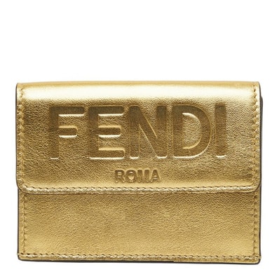 フェンディ 三つ折り財布 コンパクトウォレット ゴールド レザー レディース FENDI 【中古】