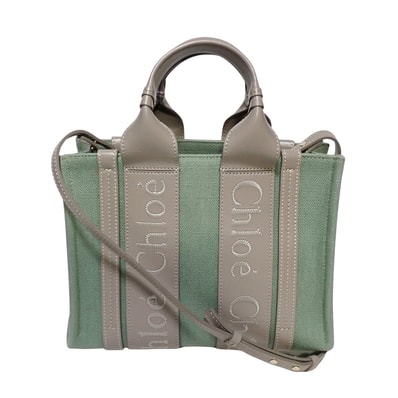 美品 Chloe クロエ ウッディ スモール トートバッグ リネンキャンバス CHC22WS397J27 マルチカラー レディース ショルダーバッグ