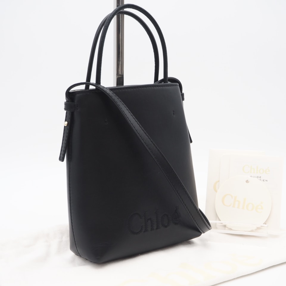 美品 Chloe クロエ レザー センス マイクロトート ハンドバッグ CHC23UP873I10 001 2wayショルダーバッグ ブラック レザー レディース