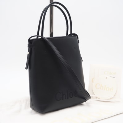 美品 Chloe クロエ レザー センス マイクロトート ハンドバッグ CHC23UP873I10 001 2wayショルダーバッグ ブラック レザー レディース
