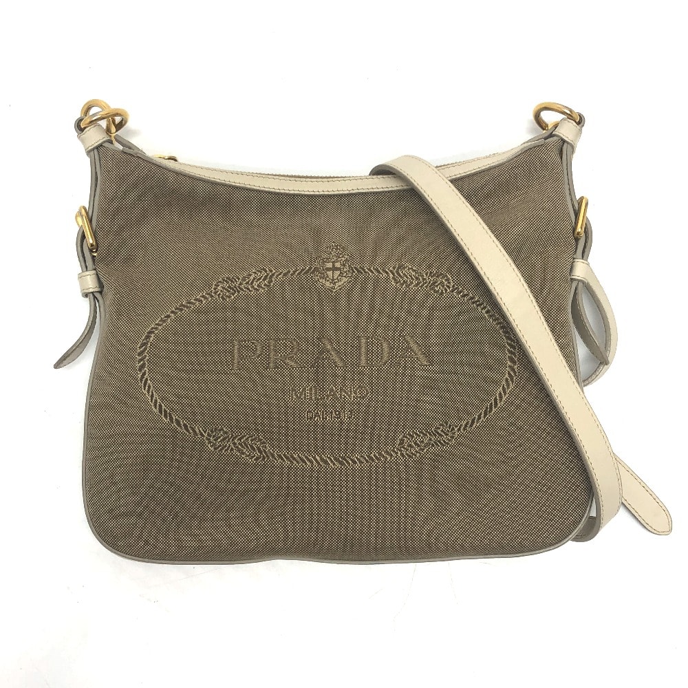 プラダ PRADA ジャガード BT0706 ロゴ カバン ショルダーバッグ キャンバス/レザー ベージュ