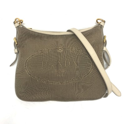プラダ PRADA ジャガード BT0706 ロゴ カバン ショルダーバッグ キャンバス/レザー ベージュ