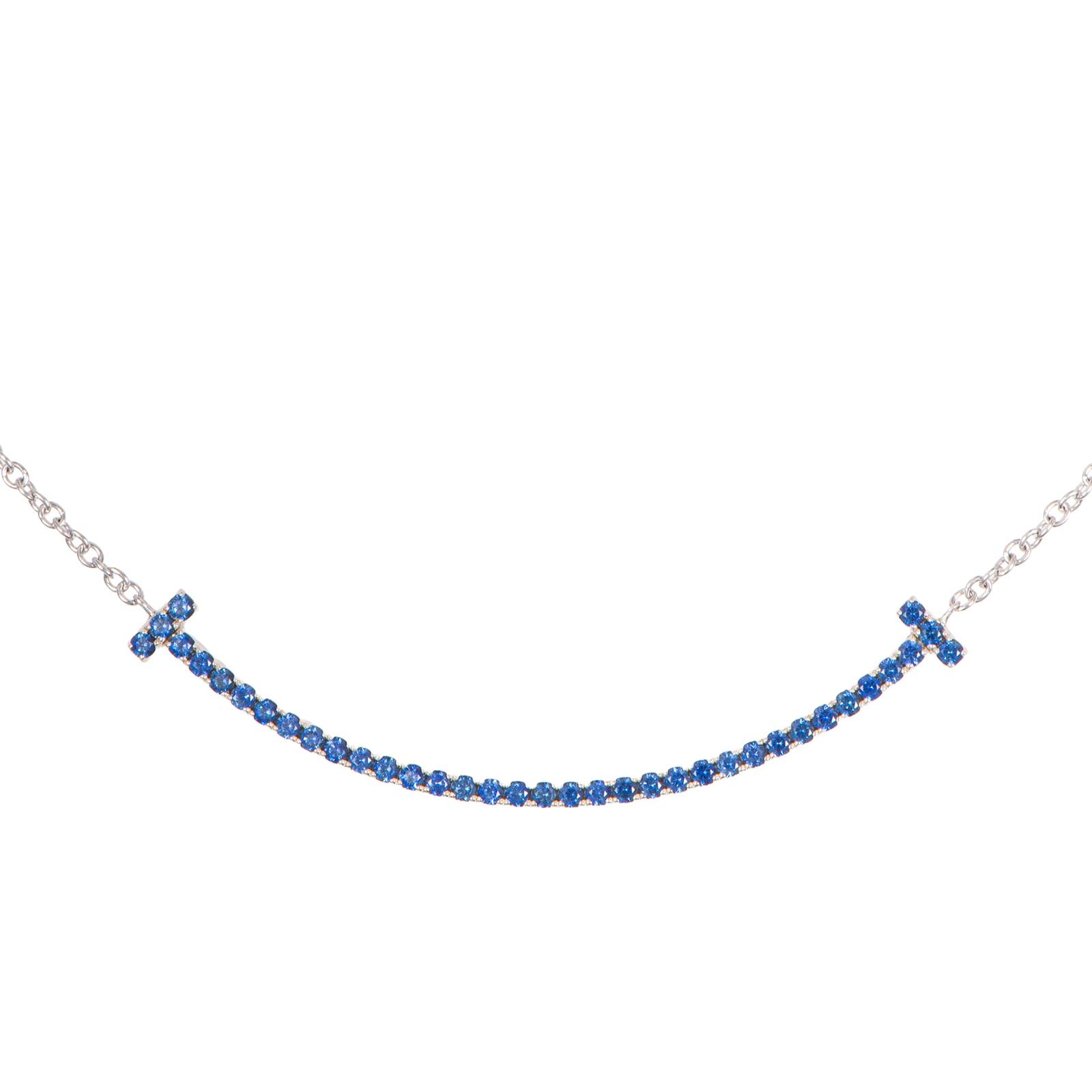 TIFFANY&Co. ティファニー ティファニーT スマイル ペンダント スモール ネックレス K18WG サファイア シルバー ブルー【中古】