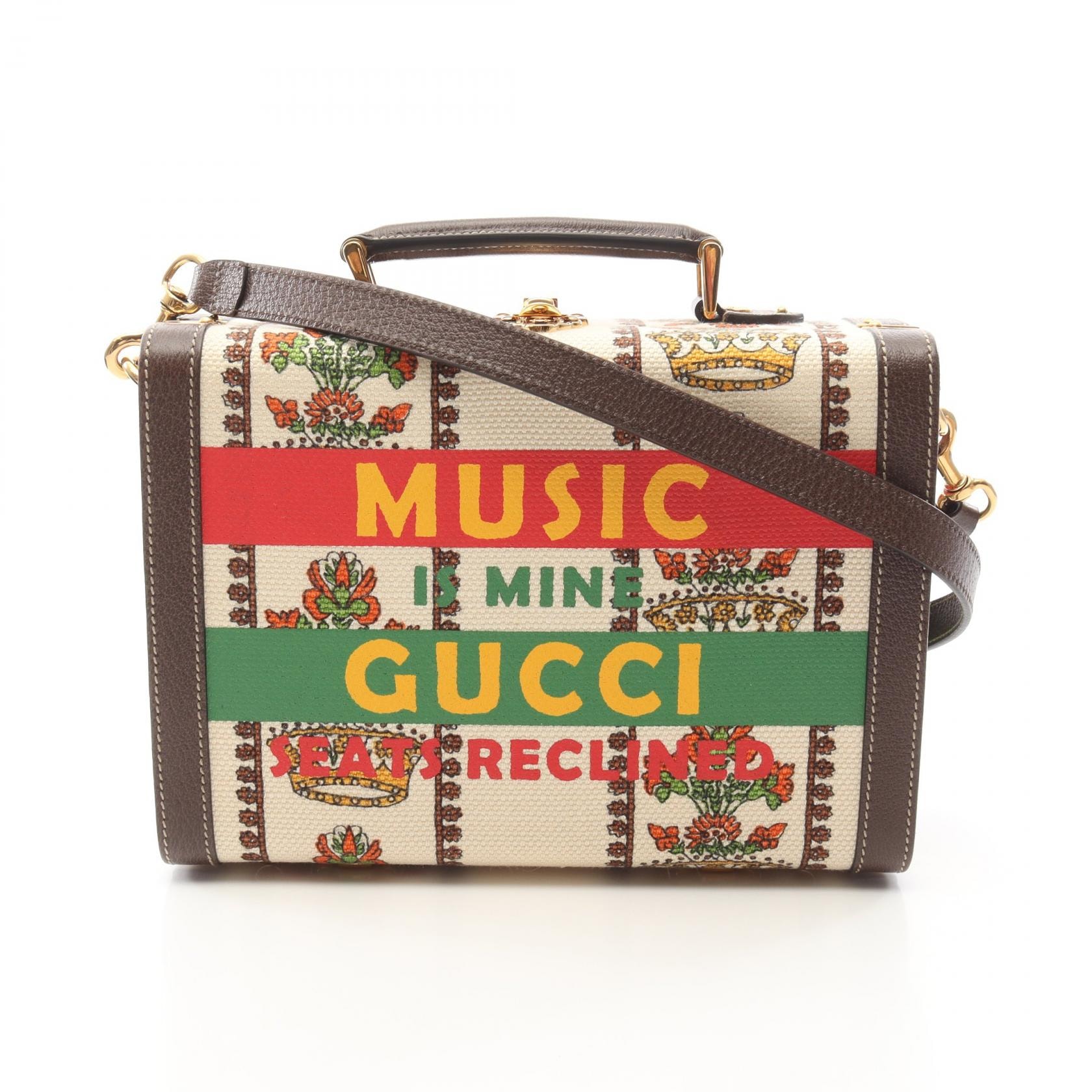 グッチ GUCCI MUSIC IS MINE ビューティーケース ハンドバッグ バッグ キャンバス レザー レディース ブラウン系 / マルチカラー 633587 【中古】
