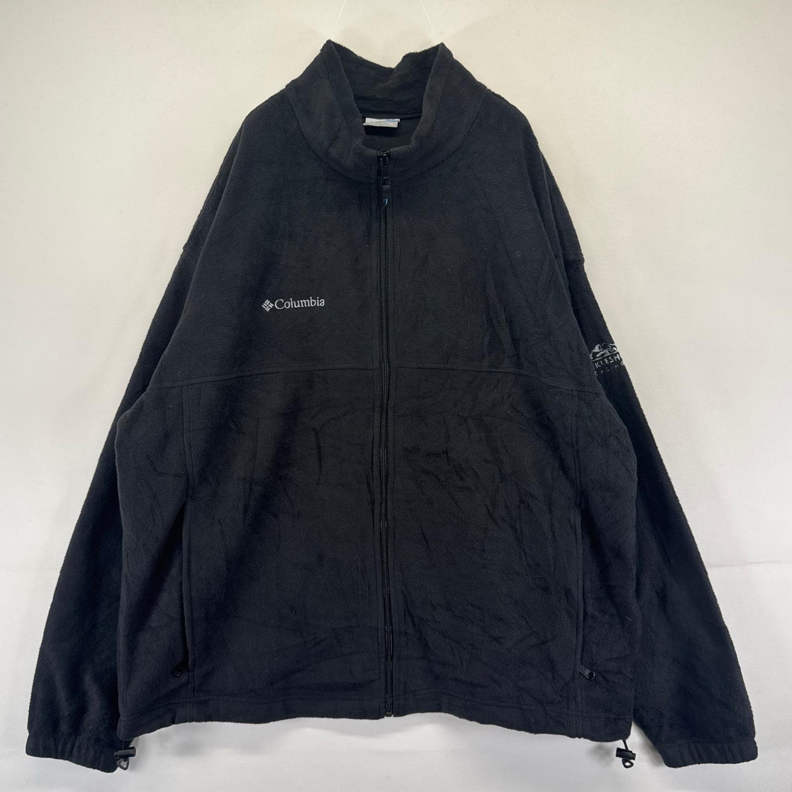 古着 コロンビア Columbia フリース ジャケット フルジップ ワンポイントロゴ刺繍 アウトドア 大きいサイズ 2XL ブラック系 メンズ