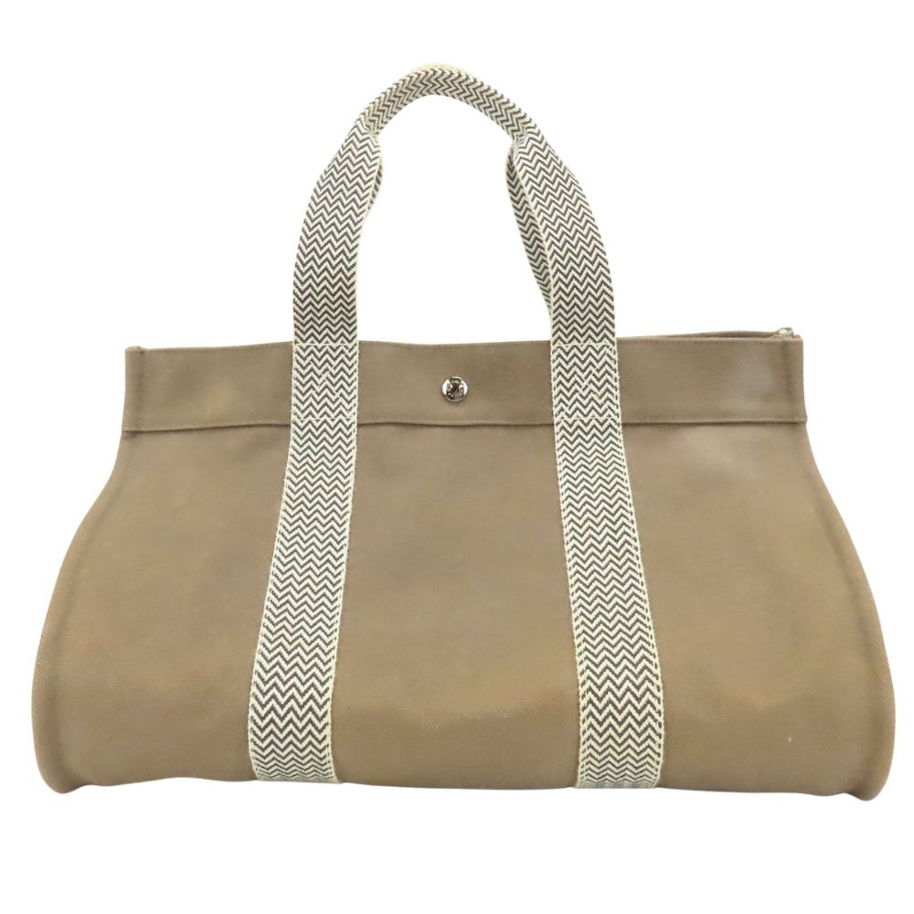 【中古】 エルメス トートバッグ カンヌMM コットンキャンバス ベージュ アイボリー ヘリンボーン柄 レディース 女性 HERMES