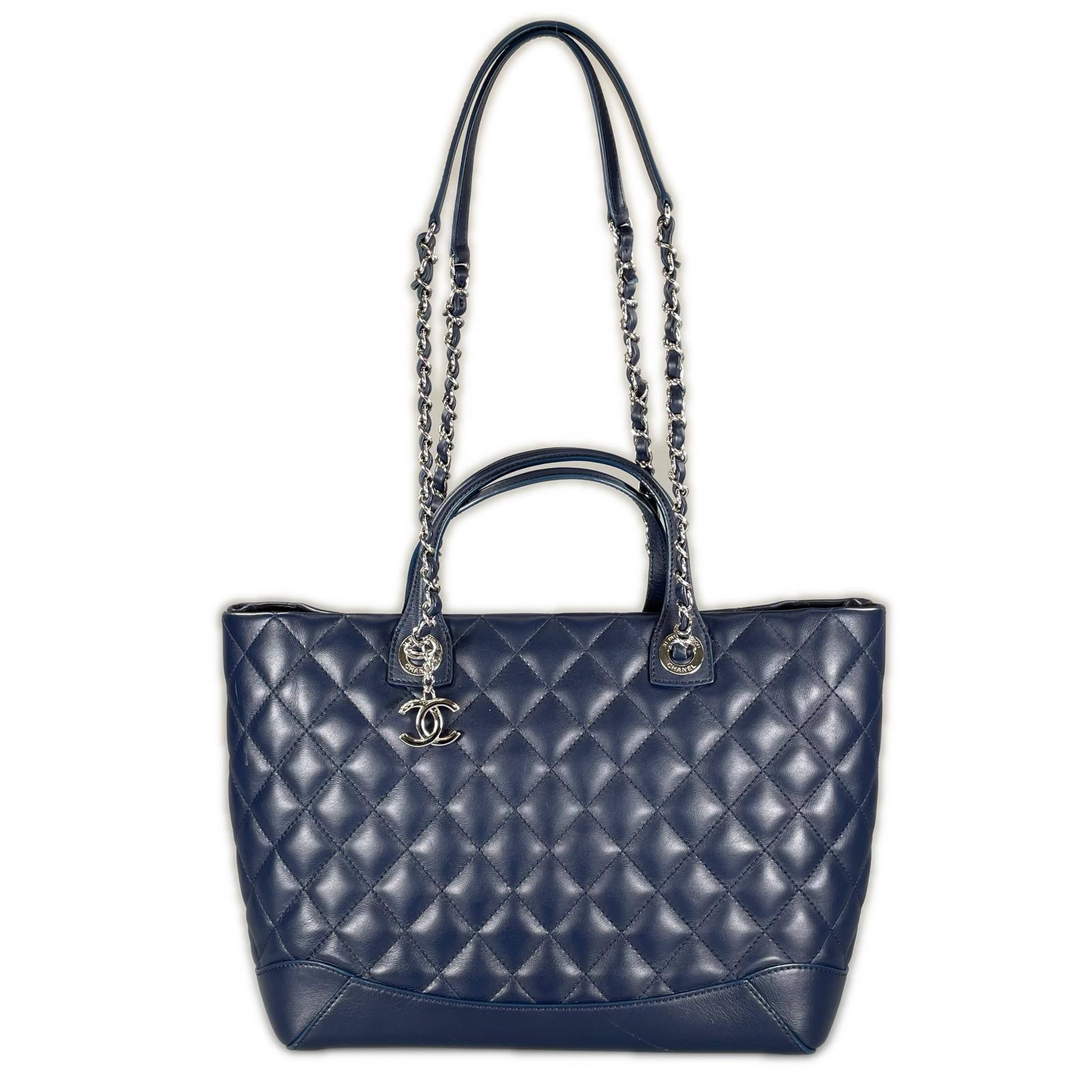 美品 CHANEL シャネル マトラッセ トートバッグ カーフ ネイビー レディース【中古】