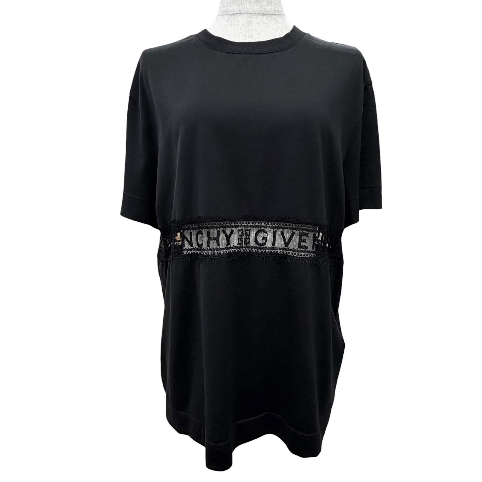 極美品 ジバンシィ ロゴレース 半袖Tシャツ ブラック M BW709T3Z7Z