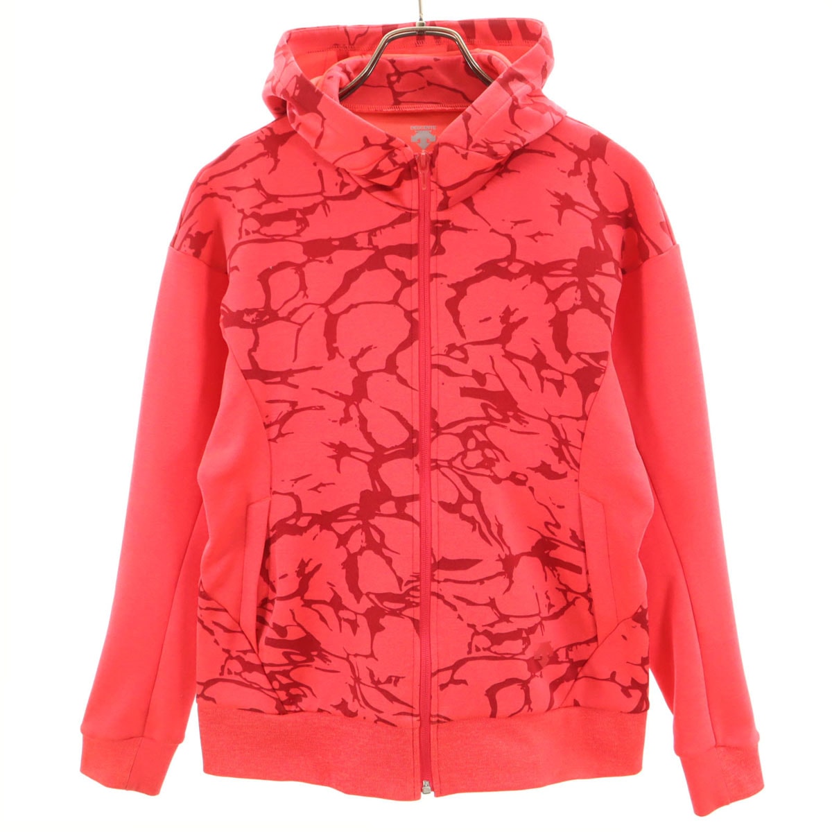 DESCENTE デサント 総柄 長袖 ジップパーカー L ネオンレッド