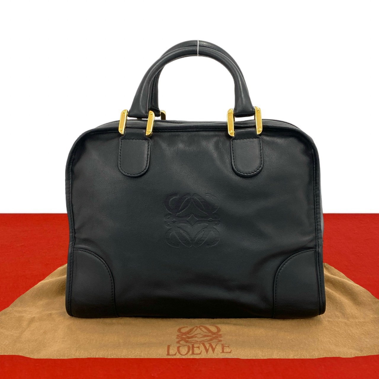 LOEWE ロエベ アマソナ アナグラム ロゴ レザー ハンドバッグ ブラック
 92405