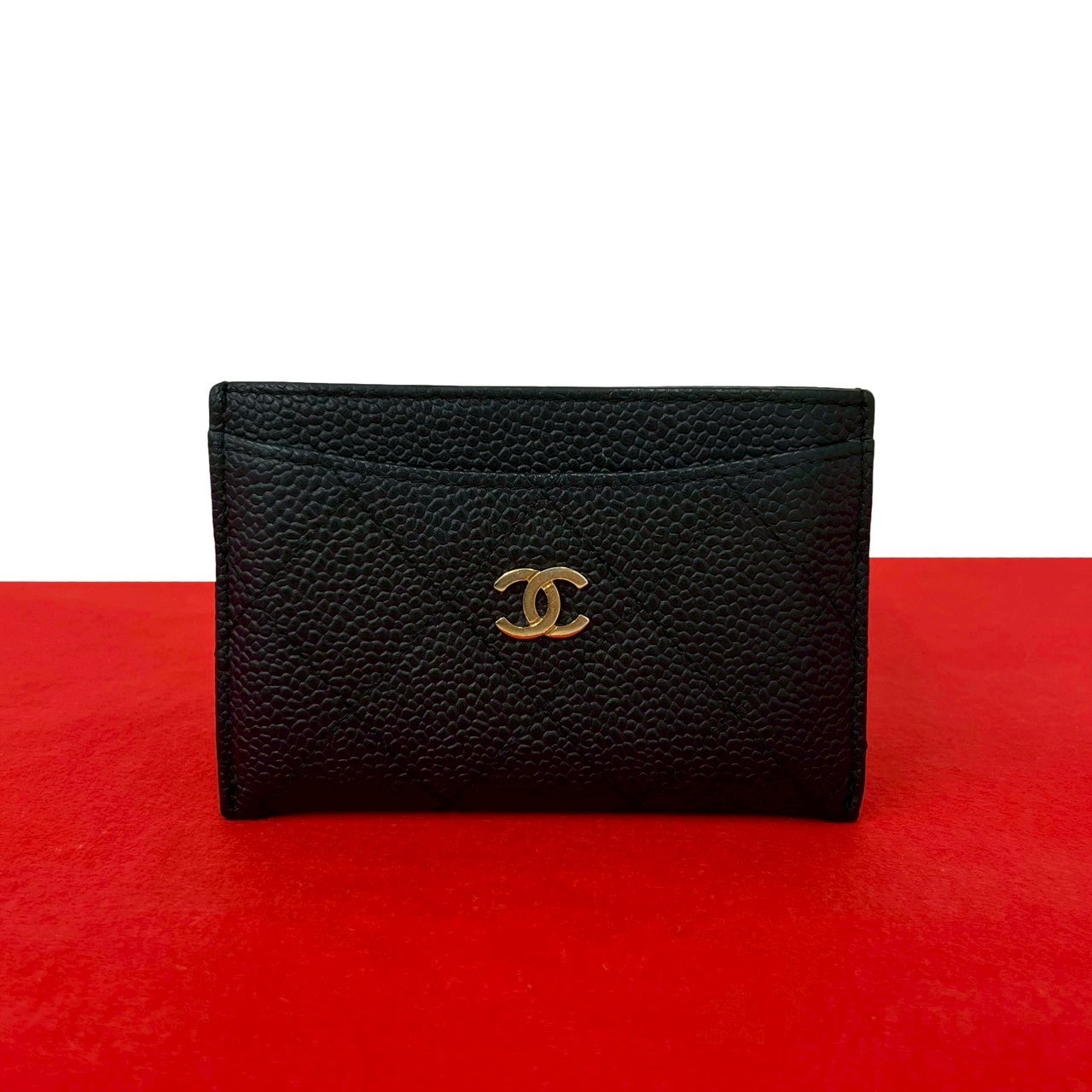 CHANEL シャネル ココマーク 金具 キャビアスキン カードケース ブラック
 49490