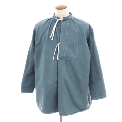 【中古】メゾン マルジェラ Maison Margiela コットン ヘリンボーンストライプ プルオーバー カジュアルシャツ スモークブルーxグレー【サイズ48】【メンズ】