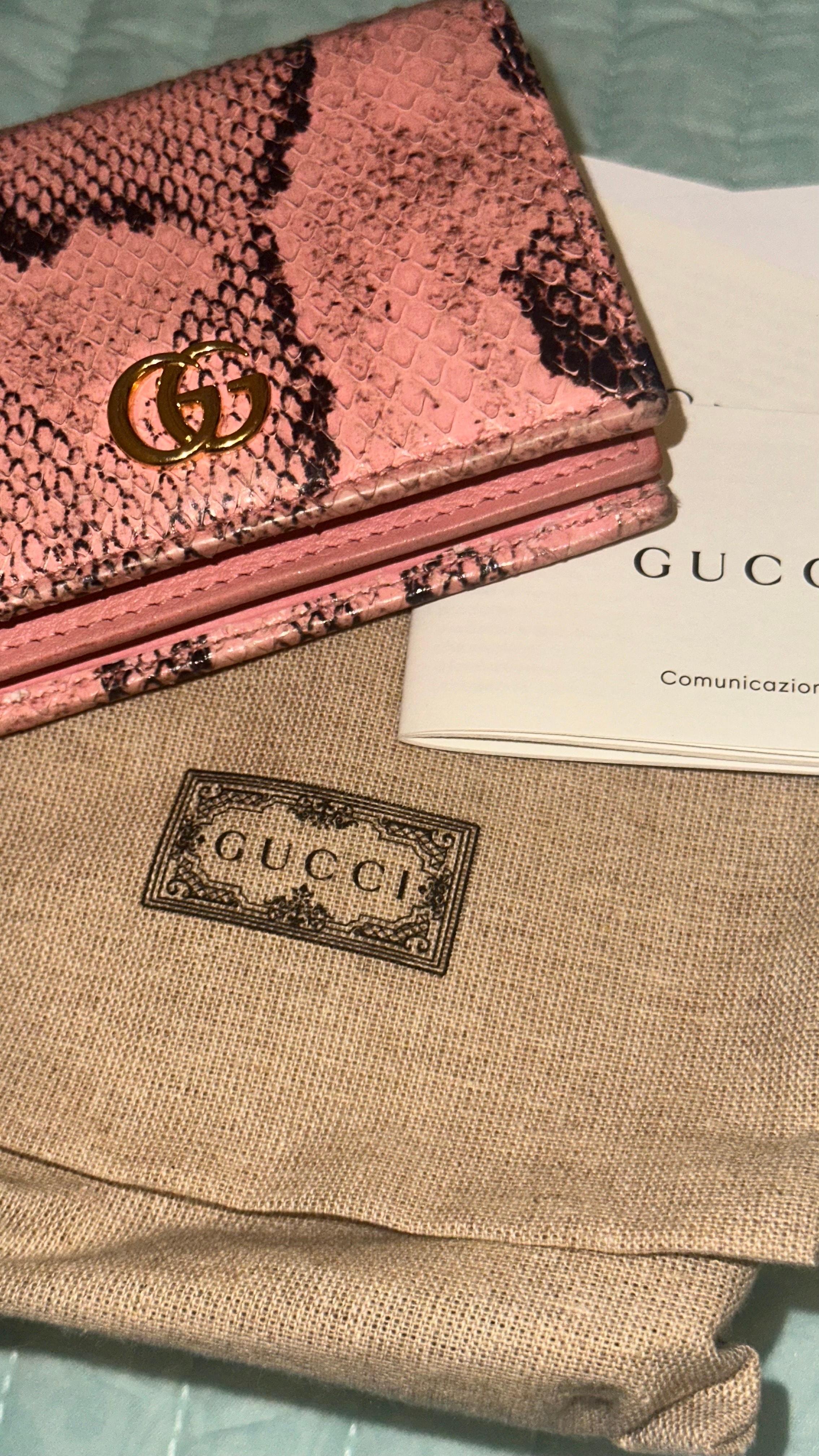 GUCCI GG Marmont Python Card Case Wallet "Pastel Pink"
