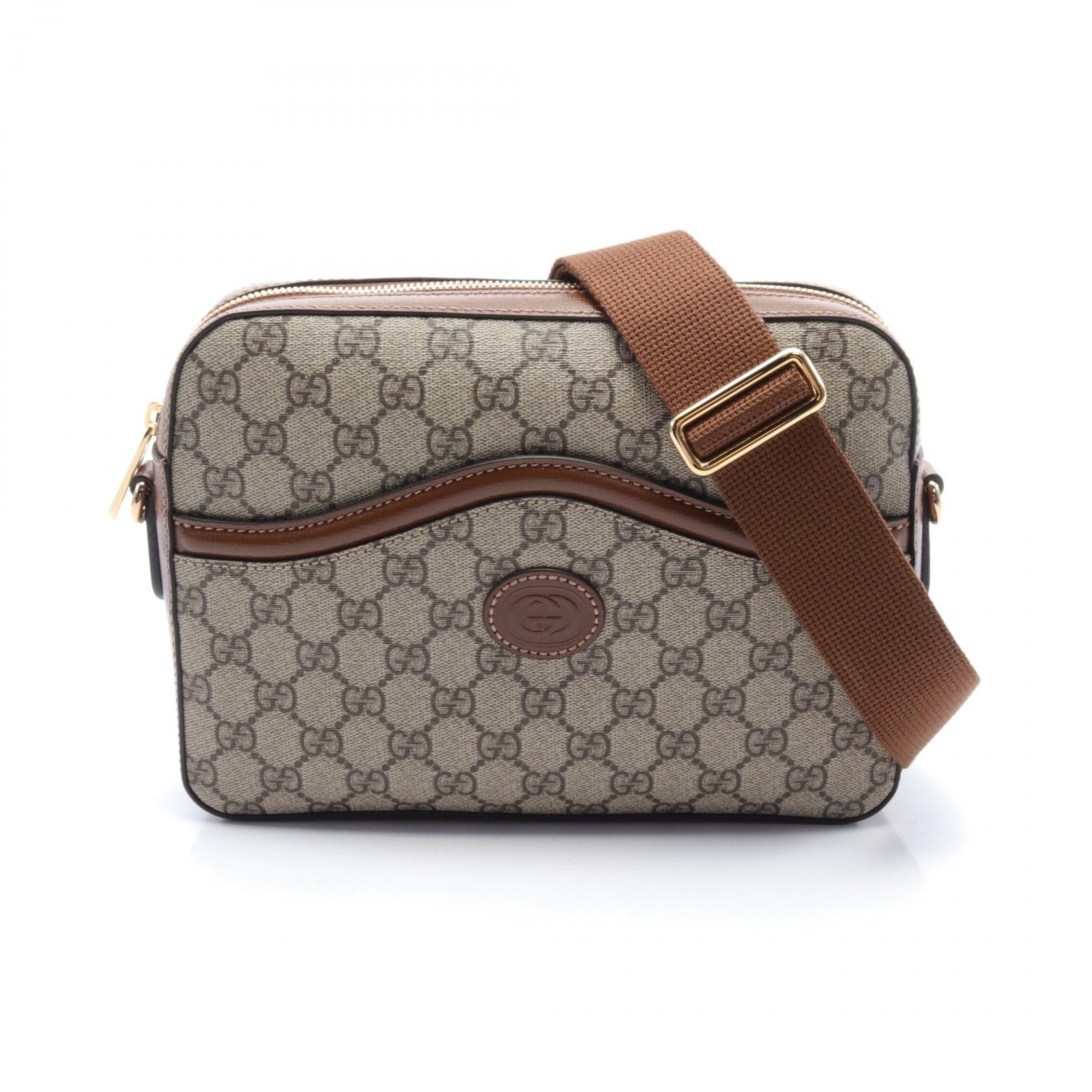 グッチ GUCCI インターロッキングG GGスプリーム ショルダーバッグ バッグ PVCコーティングキャンバス レザー メンズ レディース ベージュ系 / ブラウン系 67589192THG8563 【新品】