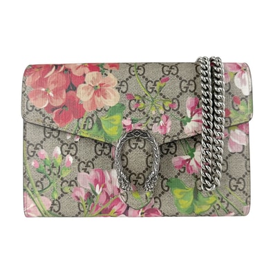 グッチ GUCCI チェーンウォレット GGフローラ ディオニュソス GGスプリームキャンバス ブラウン/ピンク系 レディース 401231【中古】 z9617