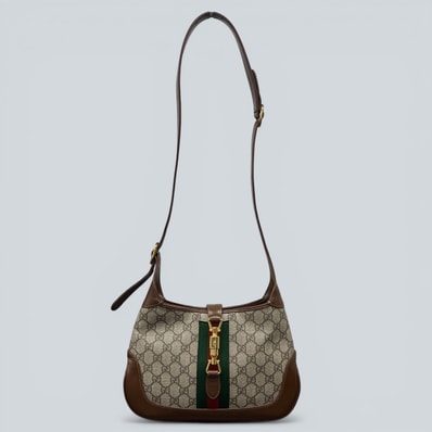 GUCCI 美品 グッチ ジャッキー 1961 GGスプリーム 2way ショルダーバッグ 636706 PVC レザー ベージュ ブラウン ゴールド金具 クロスボディ ワンショルダー セミショルダー シェリー ABランク 中古 鑑定済 グッチバッグ
