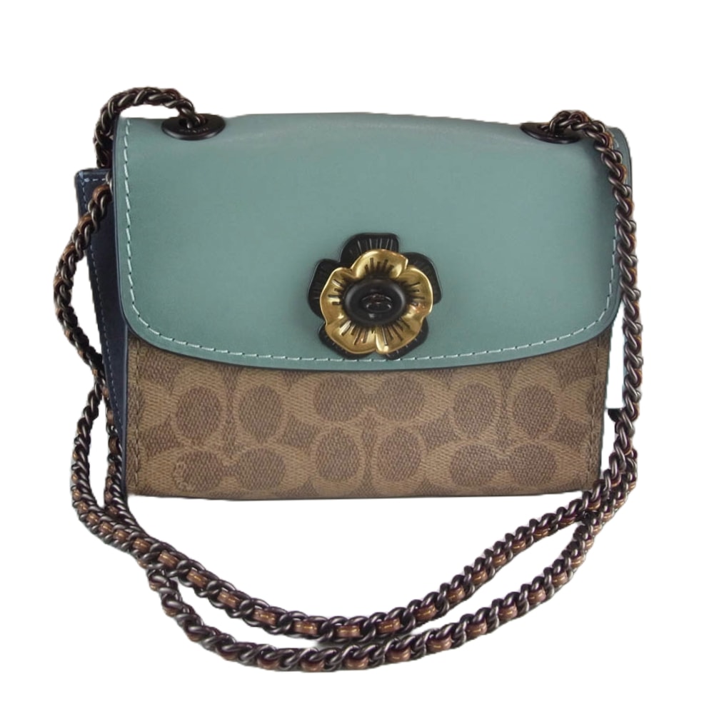 COACH コーチ ショルダーバッグ 29417 Parker 18 in colorblock signature canvas パーカー 18 2WAY チェーン ショルダーバッグ ハンドバッグ グリーン系【中古】