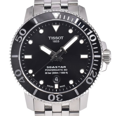 ティソ TISSOT T120407A シースター デイト ブラック 自動巻き メンズ 美品 箱・保証書付き 腕時計 L#150725