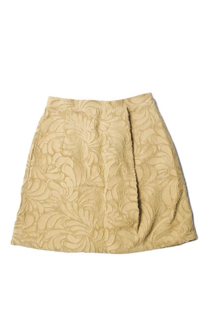 CARVEN カルヴェン カルベン フロントタックジャガードスカート 38 ベージュ フリンジ コットン ボトムス lc21847