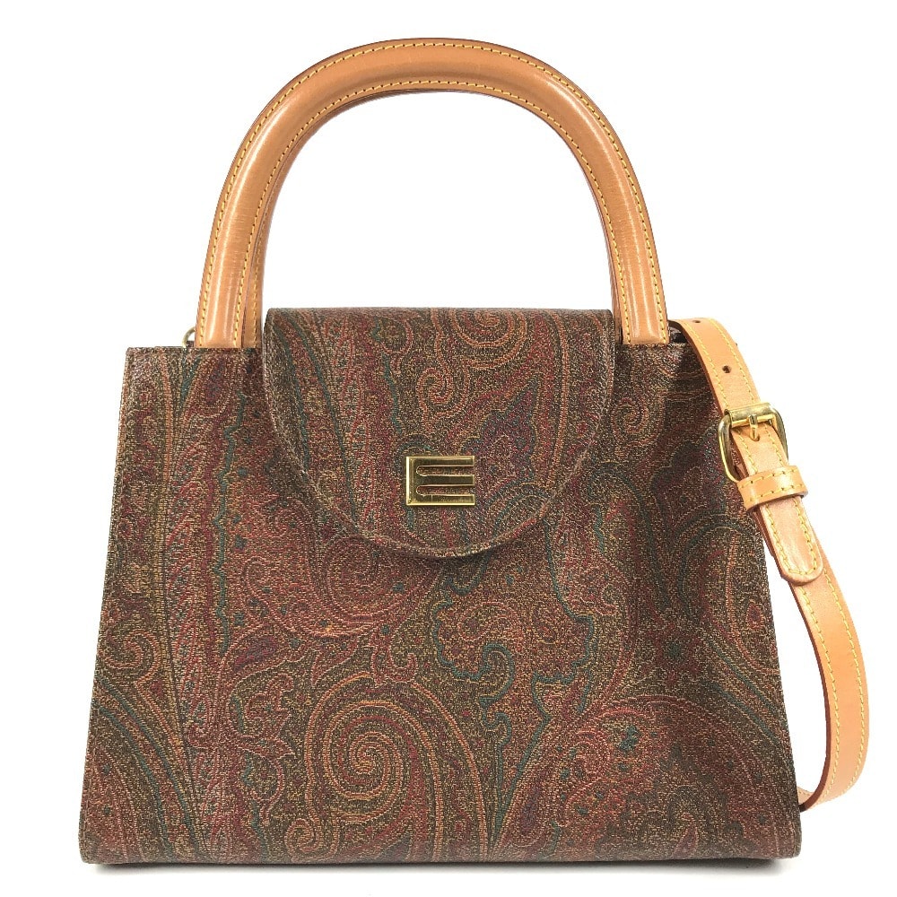 エトロ ETRO ペイズリー柄 ロゴ ヴィンテージ 2WAYバッグ カバン ショルダーバッグ ハンドバッグ レザー ブラウン系