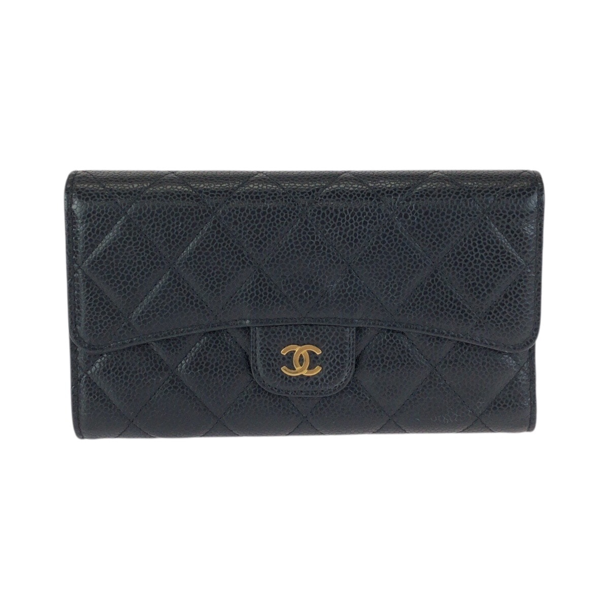 美品 CHANEL シャネル マトラッセ ココマーク ブラック 黒 ゴールド金具 キャビアスキン 長財布 ロングウォレット 601804 【中古】