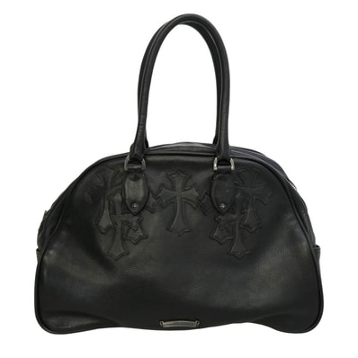 Chrome Hearts Gym Bag Medium Cemetery Cross Patch Leather Boston Bag "Black"