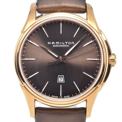 ハミルトン HAMILTON H323350 ジャズマスター デイト ブラウン 自動巻き メンズ 美品 内箱・保証書付き 腕時計 J#150390