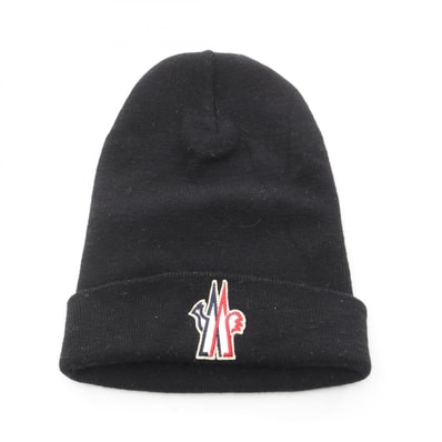 モンクレールグルノーブル MONCLER GRENOBLE ロゴ ニット帽 ニットキャップ 帽子 ウール メンズ レディース ブラック系 3B10000 【中古】