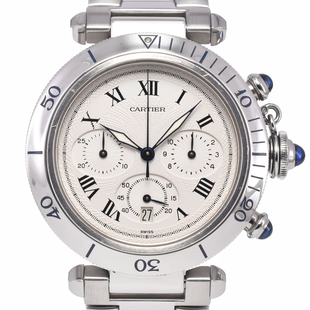 カルティエ CARTIER W31018H3/1050 パシャ クロノグラフ デイト シルバー クォーツ メンズ 良品 腕時計 A#149115