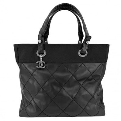 CHANEL シャネル トートバッグ パリビアリッツMM ハンドバッグ ココマーク 肩掛け ココマーク A34209 コーティングキャンバス レザー ブラック 黒 シルバー金具 レディース【中古品】