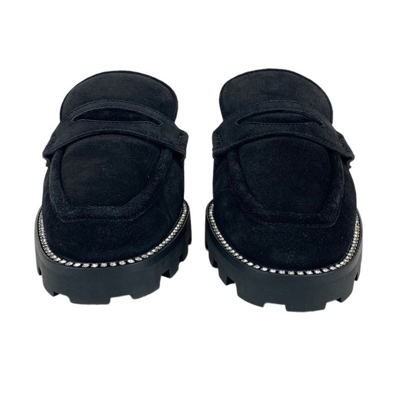 ジミーチュウ JIMMY CHOO フラットシューズ 靴 シューズ スエード ファー ブラック ベージュ 未使用 ミュール ラインストーン