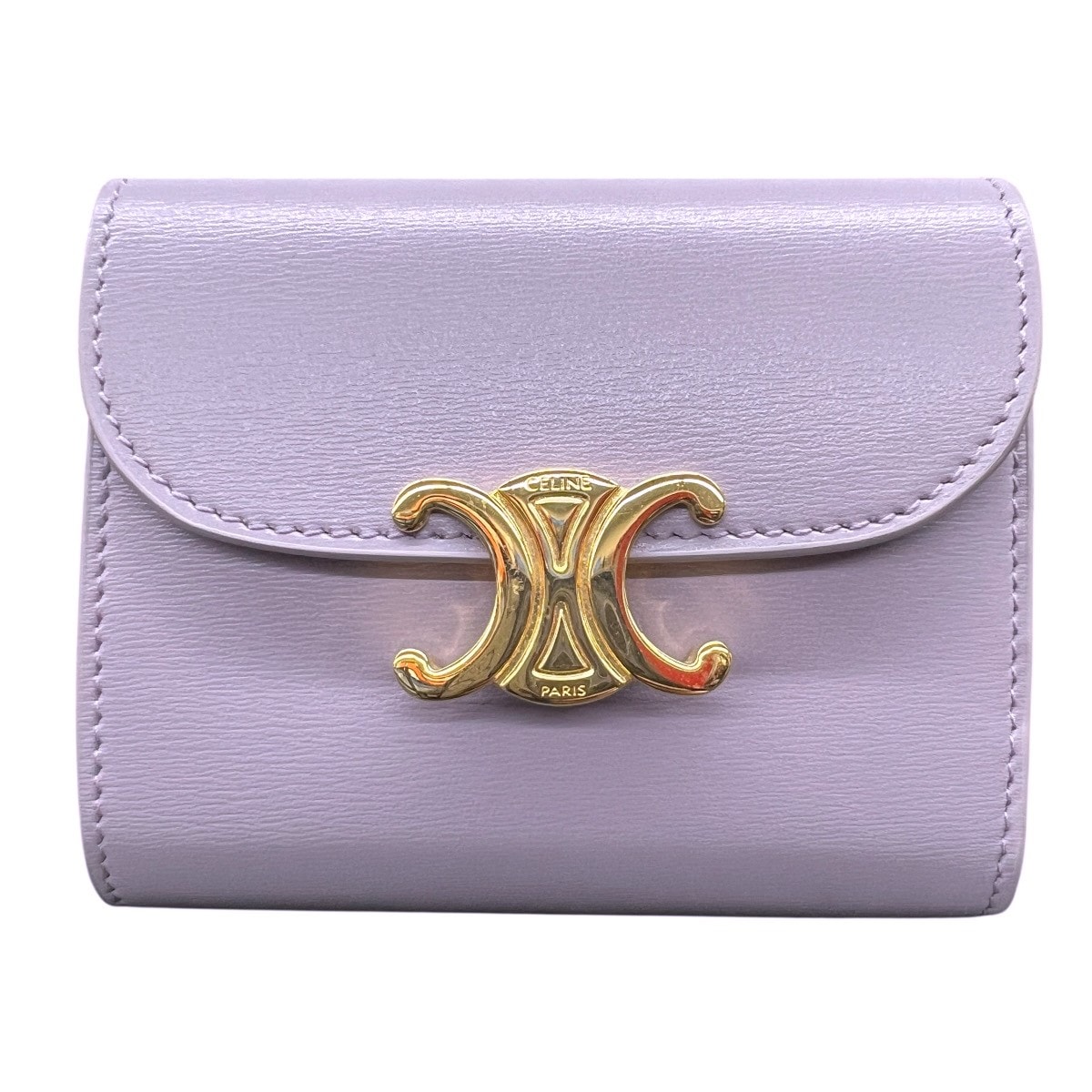 CELINE 希少カラー 極美品 セリーヌ SMALL FLAP WALLET トリオンフ スモール フラップ ウォレット 三つ折り財布 10D783 レザー ラベンダー パープル コンパクトウォレット ミニ財布 マカダム Aランク 中古 鑑定済 セリーヌ財布