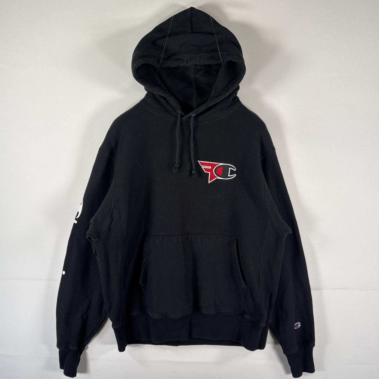 古着 チャンピオン Champion パーカー リバースウィーブ スウェット プルオーバー 袖ロゴプリント コラボ LARGE  ブラック メンズ