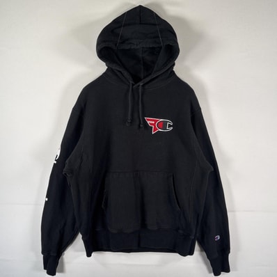古着 チャンピオン Champion パーカー リバースウィーブ スウェット プルオーバー 袖ロゴプリント コラボ LARGE ブラック メンズ