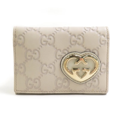 グッチ GUCCI カードケース グッチシマ レザー ライトグレージュ ゴールド レディース 245730【中古】 e62065i