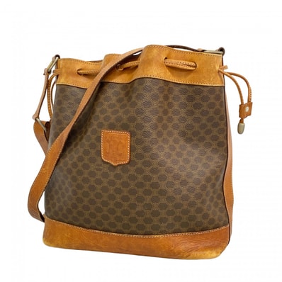 【6da0338】セリーヌ ショルダーバッグ マカダム PVC ブラウン ゴールド金具【中古】レディース