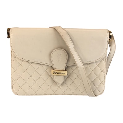 美品 YVES SAINT LAURENT イヴ サンローラン YSL キルティング ホワイト ゴールド金具 レザー ショルダーバッグ 603325 【中古】