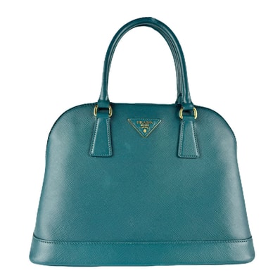プラダ PRADA ハンドバッグ ショルダーバッグ レザー ダークブルーグリーン ゴールド レディース【中古】 z8687