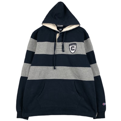 古着 チャンピオン Champion ボーダー柄 カレッジ スウェットハーフボタンパーカー メンズL相当/eaa607346