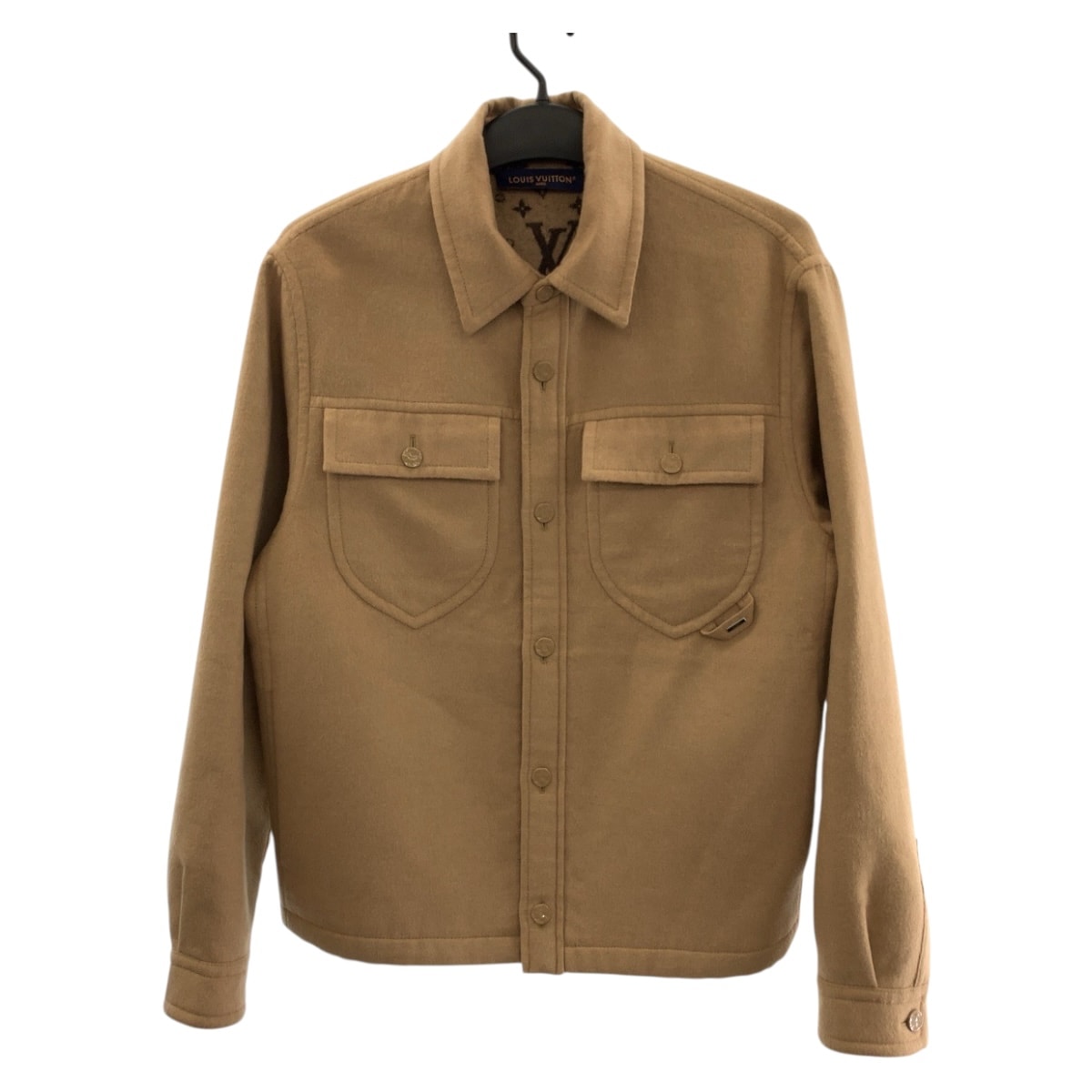 美品 LOUIS VUITTON ルイヴィトン フェイスウールブレンドオーバーシャツ サイズXS ベージュ シルバー金具 ウール シルク/ カシミヤ/ シャツ ジャケット 505014 【中古】