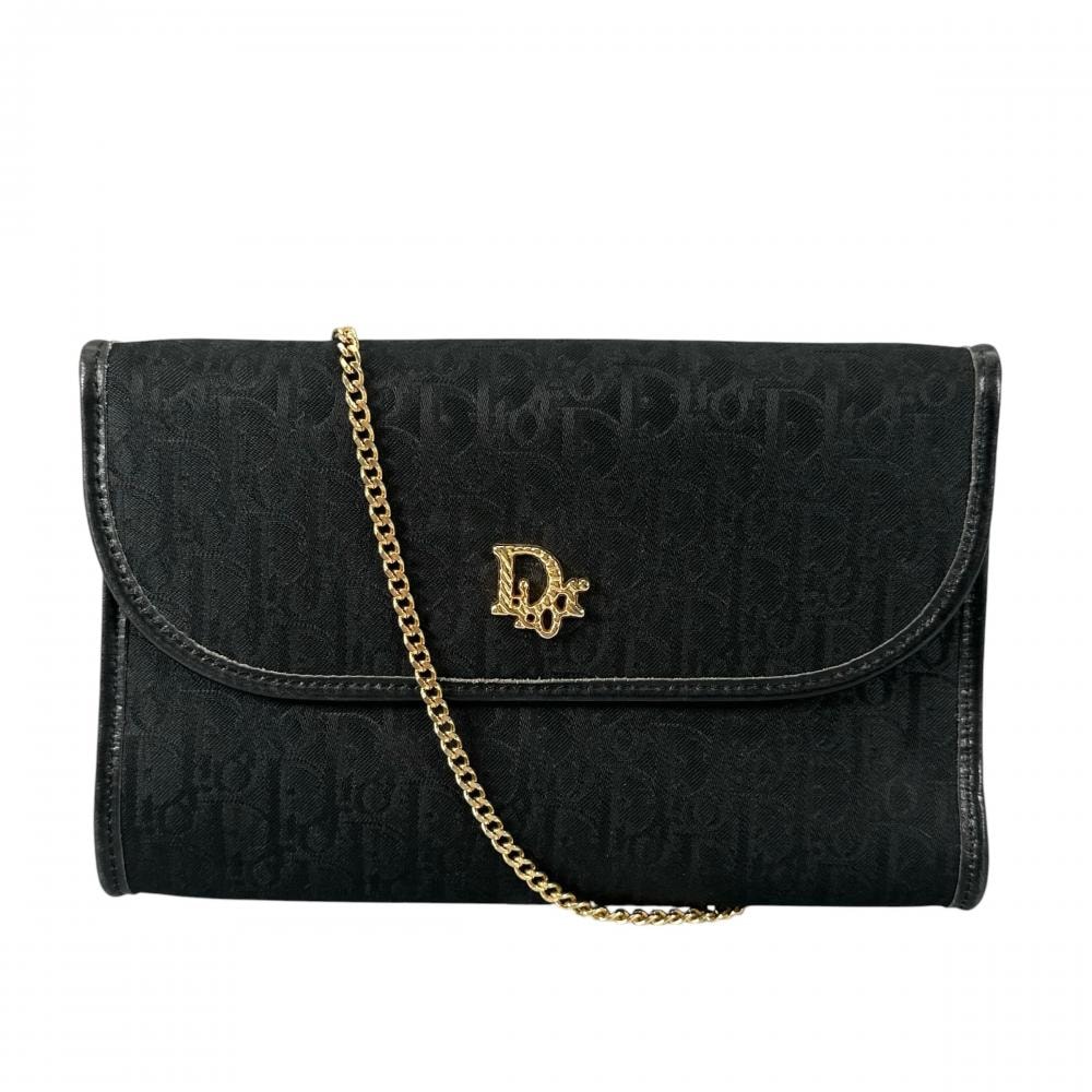 Dior ディオール ショルダーバッグ トロッター チェーンショルダー 斜め掛け キャンバス    ブラック 黒 ゴールド金具 レディース 美品【中古品】