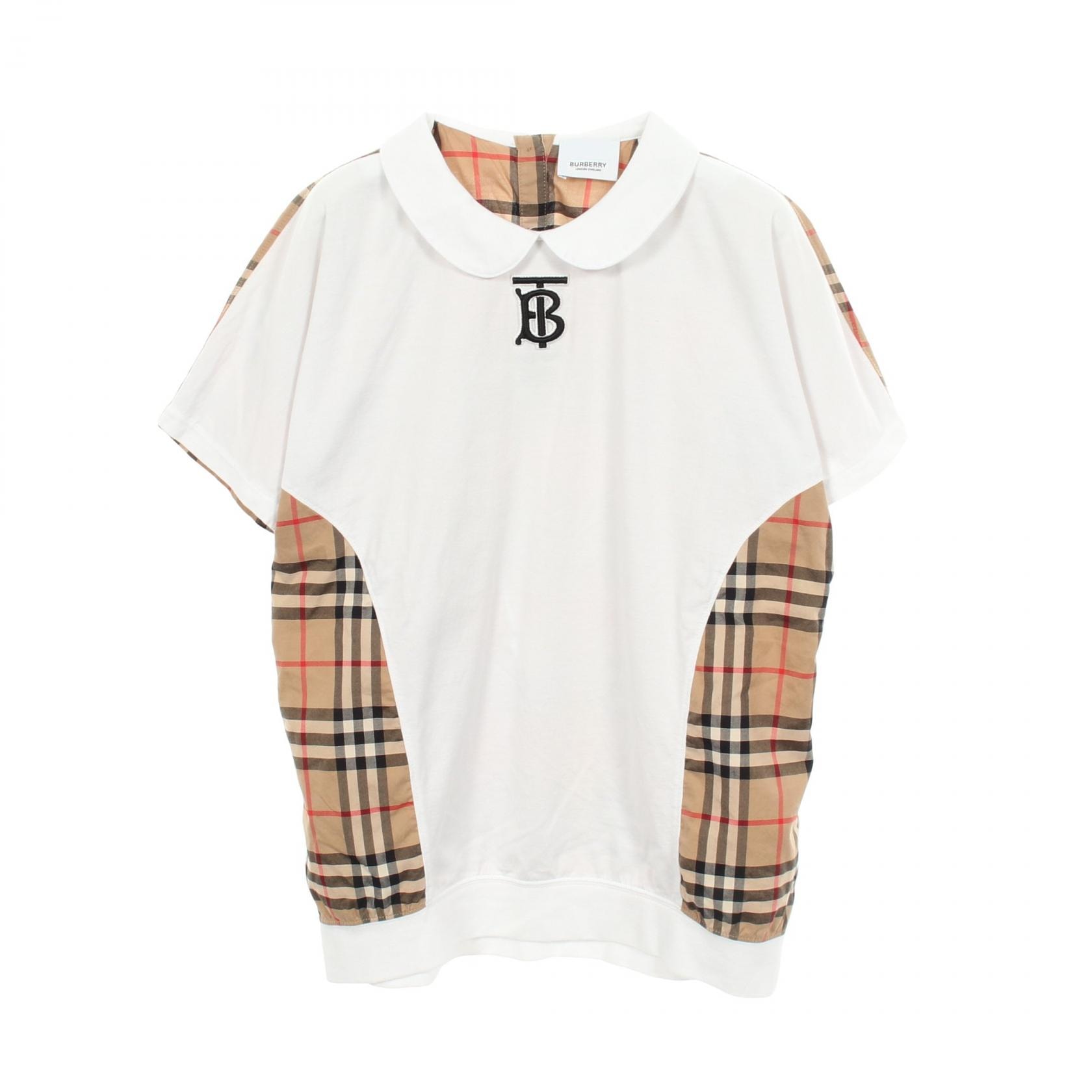 バーバリー BURBERRY キッズ TBロゴ刺繍 チェック切り替え プルオーバー 衣料品 トップス コットン レディース ホワイト系 / ベージュ系 / マルチカラー 8038550 【中古】