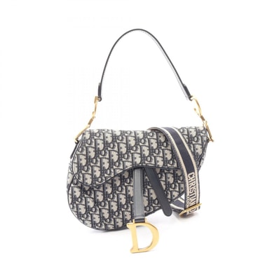 ディオール Dior サドルバッグ オブリークジャカード 2WAY ハンドバッグ バッグ キャンバス レザー レディース ベージュ系 / ネイビー系 【中古】
