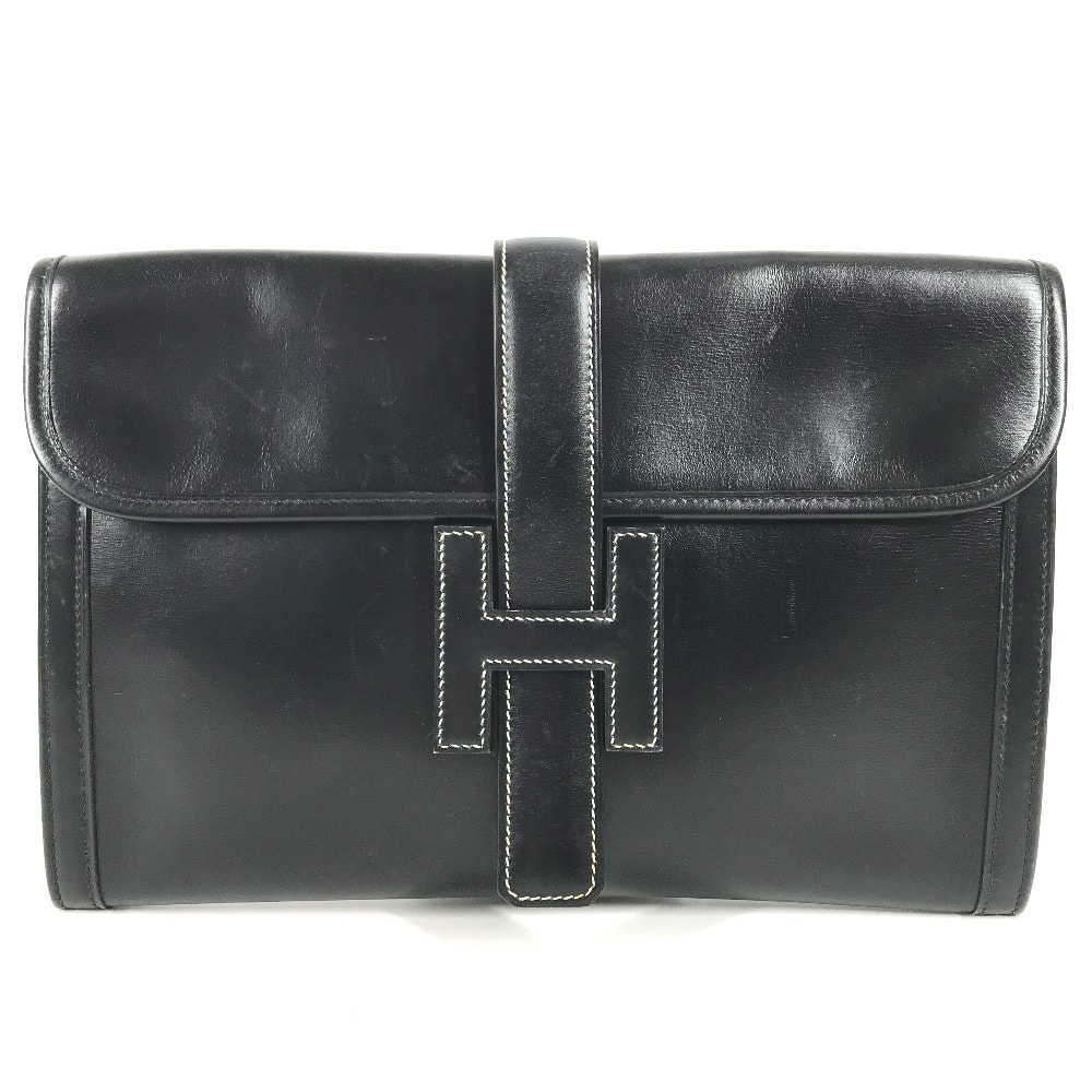エルメス HERMES ジジェPM ジジェ PM Hロゴ ヴィンテージ カバン 書類バッグ フラップ セカンドバッグ クラッチバッグ レザー G〇刻 ブラック