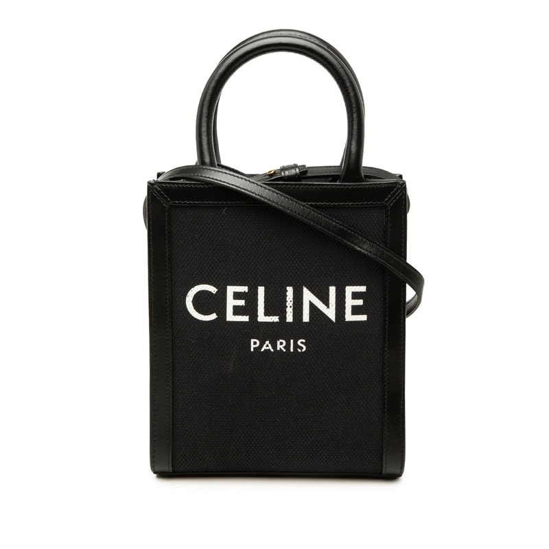 セリーヌ ミニ バーティカル カバ ハンドバッグ ショルダーバッグ 2WAY ブラック キャンバス レザー レディース CELINE 中古