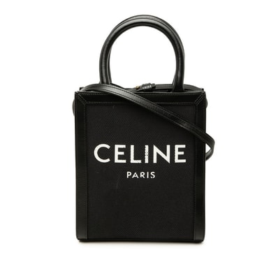 セリーヌ ミニ バーティカル カバ ハンドバッグ ショルダーバッグ 2WAY ブラック キャンバス レザー レディース CELINE 中古
