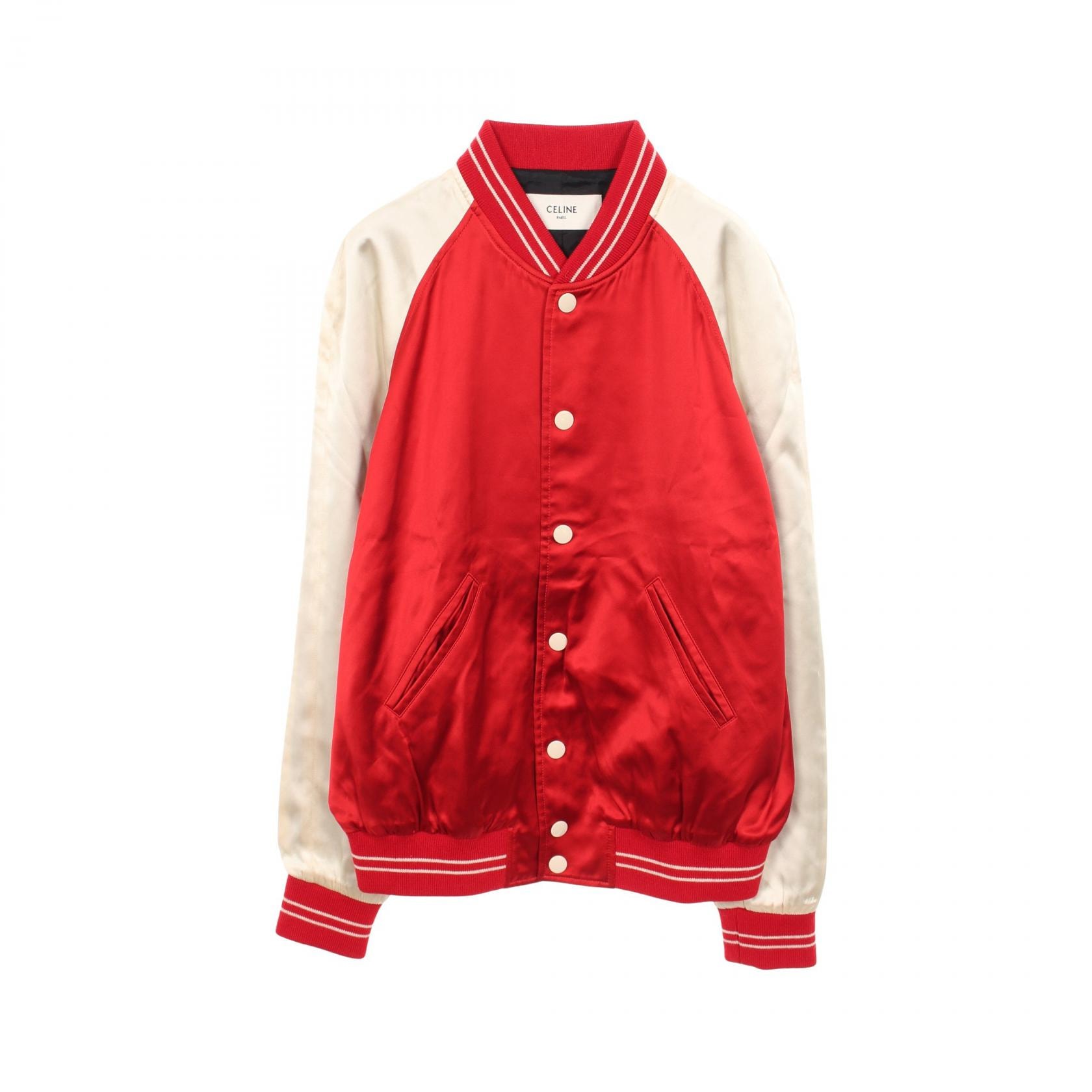 セリーヌ CELINE THE DANCING KID TEDDY JACKET スタジャン 衣料品 アウター レーヨン メンズ レッド系 / アイボリー系 2V87C851C 【中古】