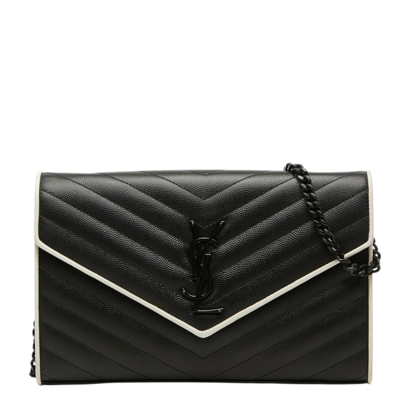 サンローラン カサンドラ エンベロープ チェーン ショルダーバッグ 377828 ブラック ホワイト レザー レディース SAINT LAURENT 【中古】